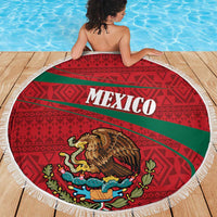Mexico Coat Of Arms Beach Blanket With Folk Pattern - Wonder Print Shop