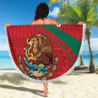 Mexico Coat Of Arms Beach Blanket With Folk Pattern - Wonder Print Shop