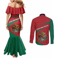 Mexico Coat Of Arms Couples Matching Mermaid Dress and Long Sleeve Button Shirt With Folk Pattern