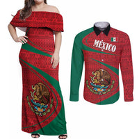Mexico Coat Of Arms Couples Matching Off Shoulder Maxi Dress and Long Sleeve Button Shirt With Folk Pattern - Wonder Print Shop