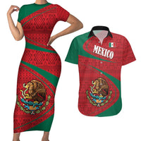 Mexico Coat Of Arms Couples Matching Short Sleeve Bodycon Dress and Hawaiian Shirt With Folk Pattern - Wonder Print Shop
