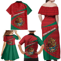 Mexico Coat Of Arms Family Matching Off Shoulder Maxi Dress and Hawaiian Shirt With Folk Pattern - Wonder Print Shop