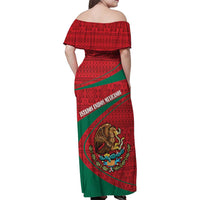 Mexico Coat Of Arms Family Matching Off Shoulder Maxi Dress and Hawaiian Shirt With Folk Pattern - Wonder Print Shop