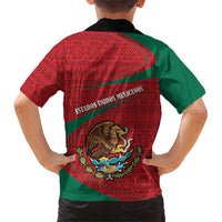 Mexico Coat Of Arms Family Matching Short Sleeve Bodycon Dress and Hawaiian Shirt With Folk Pattern - Wonder Print Shop