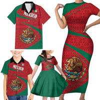 Mexico Coat Of Arms Family Matching Short Sleeve Bodycon Dress and Hawaiian Shirt With Folk Pattern - Wonder Print Shop