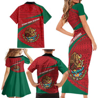 Mexico Coat Of Arms Family Matching Short Sleeve Bodycon Dress and Hawaiian Shirt With Folk Pattern - Wonder Print Shop