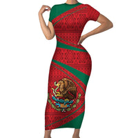 Mexico Coat Of Arms Short Sleeve Bodycon Dress With Folk Pattern - Wonder Print Shop