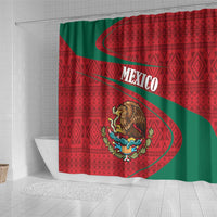 Mexico Coat Of Arms Shower Curtain With Folk Pattern