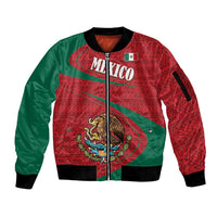 Mexico Coat Of Arms Sleeve Zip Bomber Jacket With Folk Pattern - Wonder Print Shop