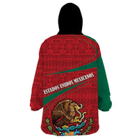 Mexico Coat Of Arms Wearable Blanket Hoodie With Folk Pattern - Wonder Print Shop