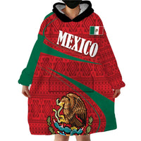 Mexico Coat Of Arms Wearable Blanket Hoodie With Folk Pattern - Wonder Print Shop