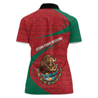 Mexico Coat Of Arms Women Polo Shirt With Folk Pattern - Wonder Print Shop