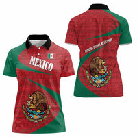 Mexico Coat Of Arms Women Polo Shirt With Folk Pattern - Wonder Print Shop