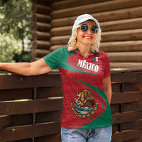 Mexico Coat Of Arms Women Polo Shirt With Folk Pattern - Wonder Print Shop