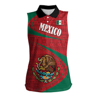 Mexico Coat Of Arms Women Sleeveless Polo Shirt With Folk Pattern - Wonder Print Shop