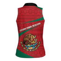 Mexico Coat Of Arms Women Sleeveless Polo Shirt With Folk Pattern - Wonder Print Shop