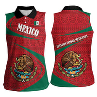Mexico Coat Of Arms Women Sleeveless Polo Shirt With Folk Pattern - Wonder Print Shop