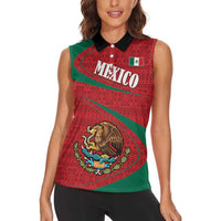 Mexico Coat Of Arms Women Sleeveless Polo Shirt With Folk Pattern - Wonder Print Shop