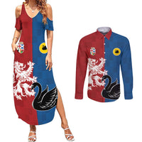 Custom British Lions Western Force Couples Matching Summer Maxi Dress and Long Sleeve Button Shirt Unique Style - Wonder Print Shop