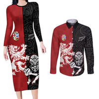 Custom British Lions New Zealand Couples Matching Long Sleeve Bodycon Dress and Long Sleeve Button Shirt Unique Style - Wonder Print Shop