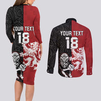 Custom British Lions New Zealand Couples Matching Long Sleeve Bodycon Dress and Long Sleeve Button Shirt Unique Style - Wonder Print Shop