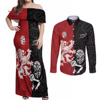 Custom British Lions New Zealand Couples Matching Off Shoulder Maxi Dress and Long Sleeve Button Shirt Unique Style - Wonder Print Shop
