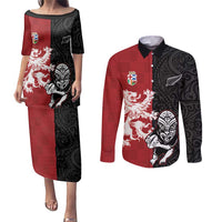 Custom British Lions New Zealand Couples Matching Puletasi and Long Sleeve Button Shirt Unique Style - Wonder Print Shop