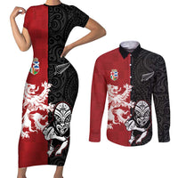 Custom British Lions New Zealand Couples Matching Short Sleeve Bodycon Dress and Long Sleeve Button Shirt Unique Style - Wonder Print Shop