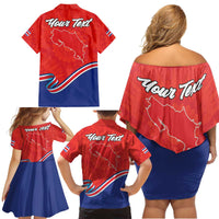 Personalized Costa Rica Independence Day Since 1821 Family Matching Off Shoulder Short Dress and Hawaiian Shirt Folk Dancer with Folk Art Pattern - Wonder Print Shop