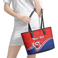 Personalized Costa Rica Independence Day Since 1821 Leather Tote Bag Folk Dancer with Folk Art Pattern - Wonder Print Shop
