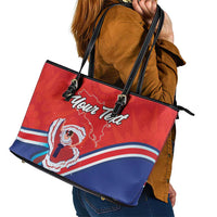 Personalized Costa Rica Independence Day Since 1821 Leather Tote Bag Folk Dancer with Folk Art Pattern - Wonder Print Shop