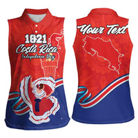 Personalized Costa Rica Independence Day Since 1821 Women Sleeveless Polo Shirt Folk Dancer with Folk Art Pattern - Wonder Print Shop