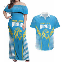 Custom Saint Lucia Kings Cricket Couples Matching Off Shoulder Maxi Dress and Hawaiian Shirt Beinspired Go Champion - Wonder Print Shop