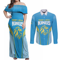 Custom Saint Lucia Kings Cricket Couples Matching Off Shoulder Maxi Dress and Long Sleeve Button Shirt Beinspired Go Champion - Wonder Print Shop