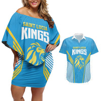 Custom Saint Lucia Kings Cricket Couples Matching Off Shoulder Short Dress and Hawaiian Shirt Beinspired Go Champion - Wonder Print Shop