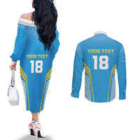 Custom Saint Lucia Kings Cricket Couples Matching Off The Shoulder Long Sleeve Dress and Long Sleeve Button Shirt Beinspired Go Champion - Wonder Print Shop
