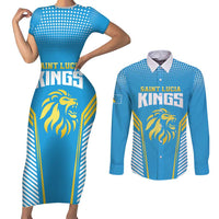 Custom Saint Lucia Kings Cricket Couples Matching Short Sleeve Bodycon Dress and Long Sleeve Button Shirt Beinspired Go Champion - Wonder Print Shop