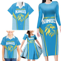 Custom Saint Lucia Kings Cricket Family Matching Long Sleeve Bodycon Dress and Hawaiian Shirt Beinspired Go Champion - Wonder Print Shop