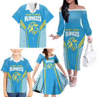 Custom Saint Lucia Kings Cricket Family Matching Off The Shoulder Long Sleeve Dress and Hawaiian Shirt Beinspired Go Champion - Wonder Print Shop