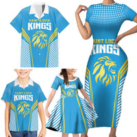 Custom Saint Lucia Kings Cricket Family Matching Short Sleeve Bodycon Dress and Hawaiian Shirt Beinspired Go Champion - Wonder Print Shop