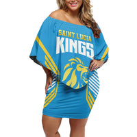 Custom Saint Lucia Kings Cricket Off Shoulder Short Dress Beinspired Go Champion - Wonder Print Shop