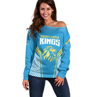 Custom Saint Lucia Kings Cricket Off Shoulder Sweater Beinspired Go Champion - Wonder Print Shop