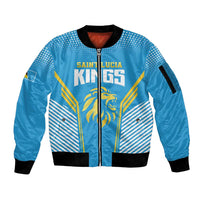Custom Saint Lucia Kings Cricket Sleeve Zip Bomber Jacket Beinspired Go Champion - Wonder Print Shop