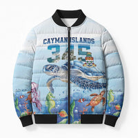 Personalized Cayman Islands 345 Bomber Puffer Jacket Watercolor Turtle - Wonder Print Shop