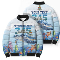 Personalized Cayman Islands 345 Bomber Puffer Jacket Watercolor Turtle - Wonder Print Shop