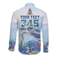 Personalized Cayman Islands 345 Long Sleeve Button Shirt Watercolor Turtle - Wonder Print Shop
