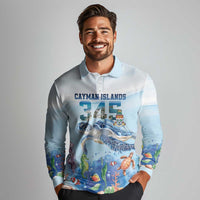 Personalized Cayman Islands 345 Long Sleeve Polo Shirt Watercolor Turtle - Wonder Print Shop