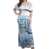 Personalized Cayman Islands 345 Off Shoulder Maxi Dress Watercolor Turtle - Wonder Print Shop