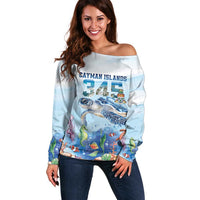 Personalized Cayman Islands 345 Off Shoulder Sweater Watercolor Turtle - Wonder Print Shop