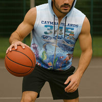 Personalized Cayman Islands 345 Sleeveless Zip Hoodie Watercolor Turtle - Wonder Print Shop